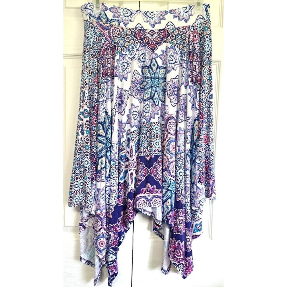 Chico's LP (2P) Multicolor Medallion Handkerchief Hem Pull-On Skirt